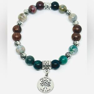 Handmade Jasper Beaded Bracelet Celtic Tree Of Life Charm Green 8mm